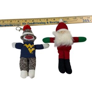 Dan‎ Brechner Santa Toy Plush Doll & WVU Sock Monkey Keychain Christmas Vintage